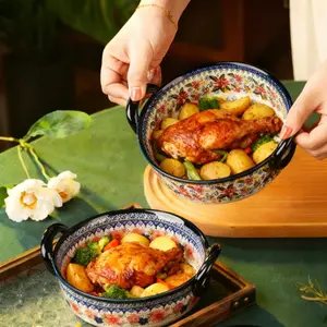 Vintage-Inspired Ceramic Casserole Dish with Floral Design, Perfect for Baking Lasagna & More, Includes Handles for Easy Oven Use, Casserole Kitchenware