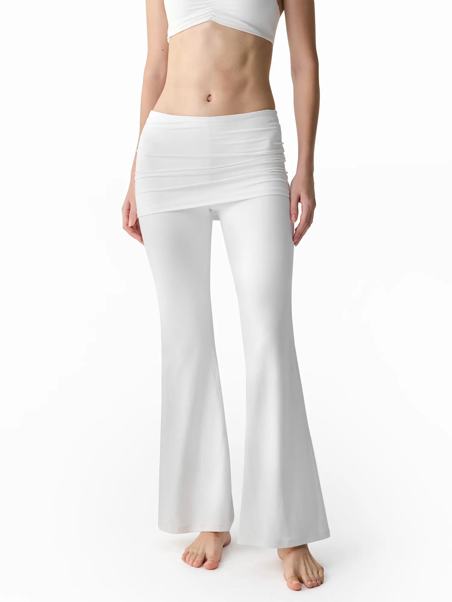 FDR X AOSSIO Women's Foldover Skirted Flare Yoga Pants Low Rise Layered Bootcut Leggings Balletcore Activewear Workout Pants