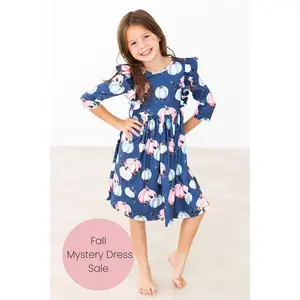 Fall Mystery Dress SALE For Toddler & Kids - Cute All Over Print Frock - Girl's Comfortable Summer Outfits - For Party, Outdoor & Casual Wear - Kids Fashion - Pack of 3