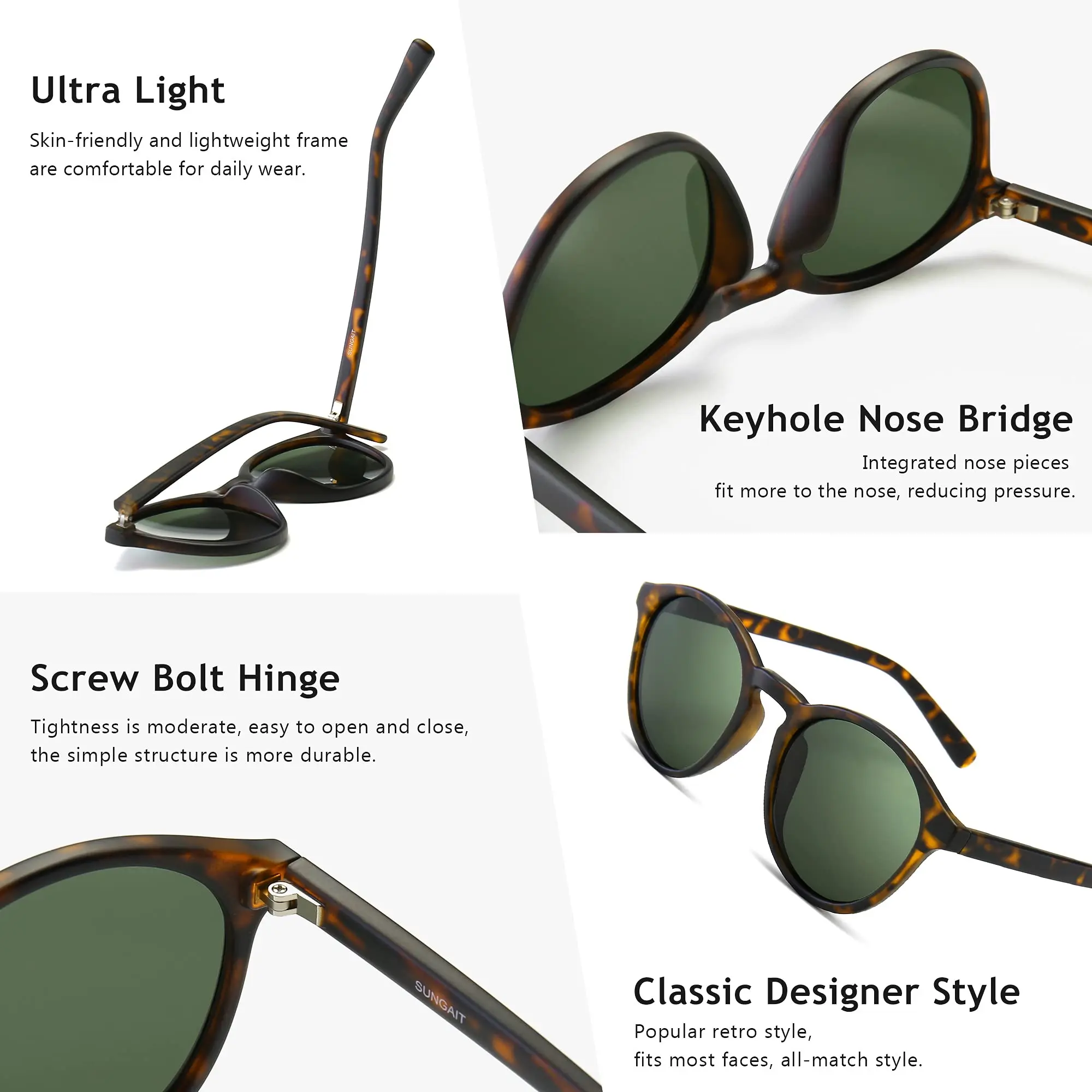 SummerVibes】SUNGAIT Classic Vintage Round Polarized 