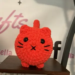 Crochet Sparkly red orange Loaf Cat handmade