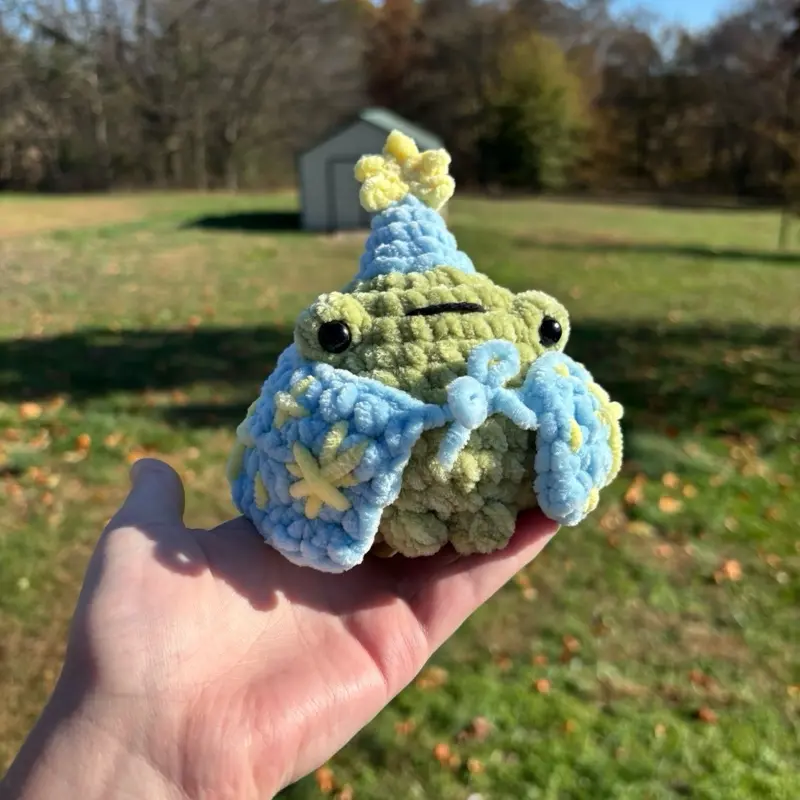 Crochet Wizard Frog Handmade Adorable Amigurumi with Blue or Purple Hat and Yellow Accents Perfect for Collectors