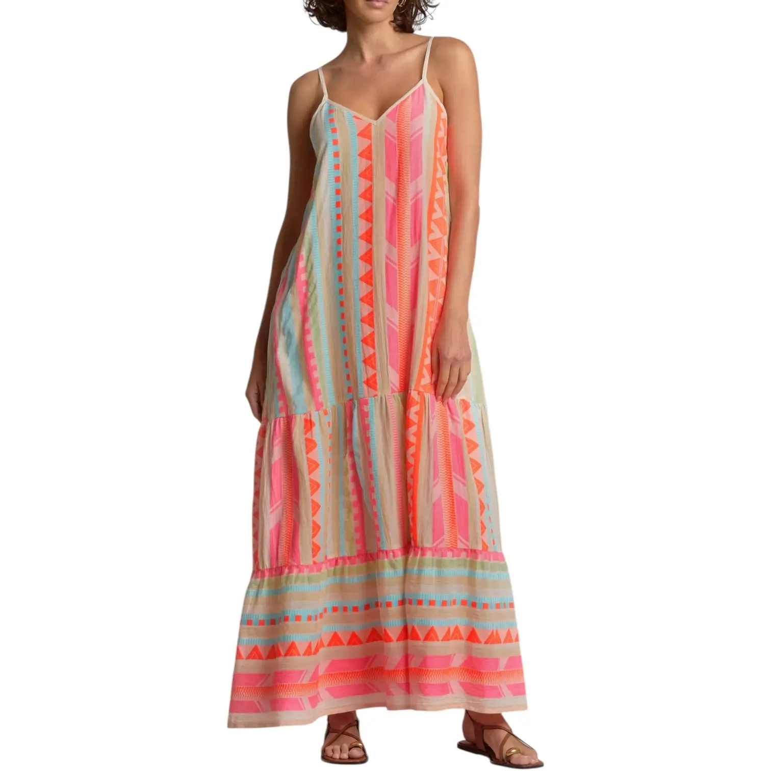 maxi dress in rainbow stripe Stripe Overlay Strapless Maxi Dress with Slits Stripe / L / 100%Polyester
