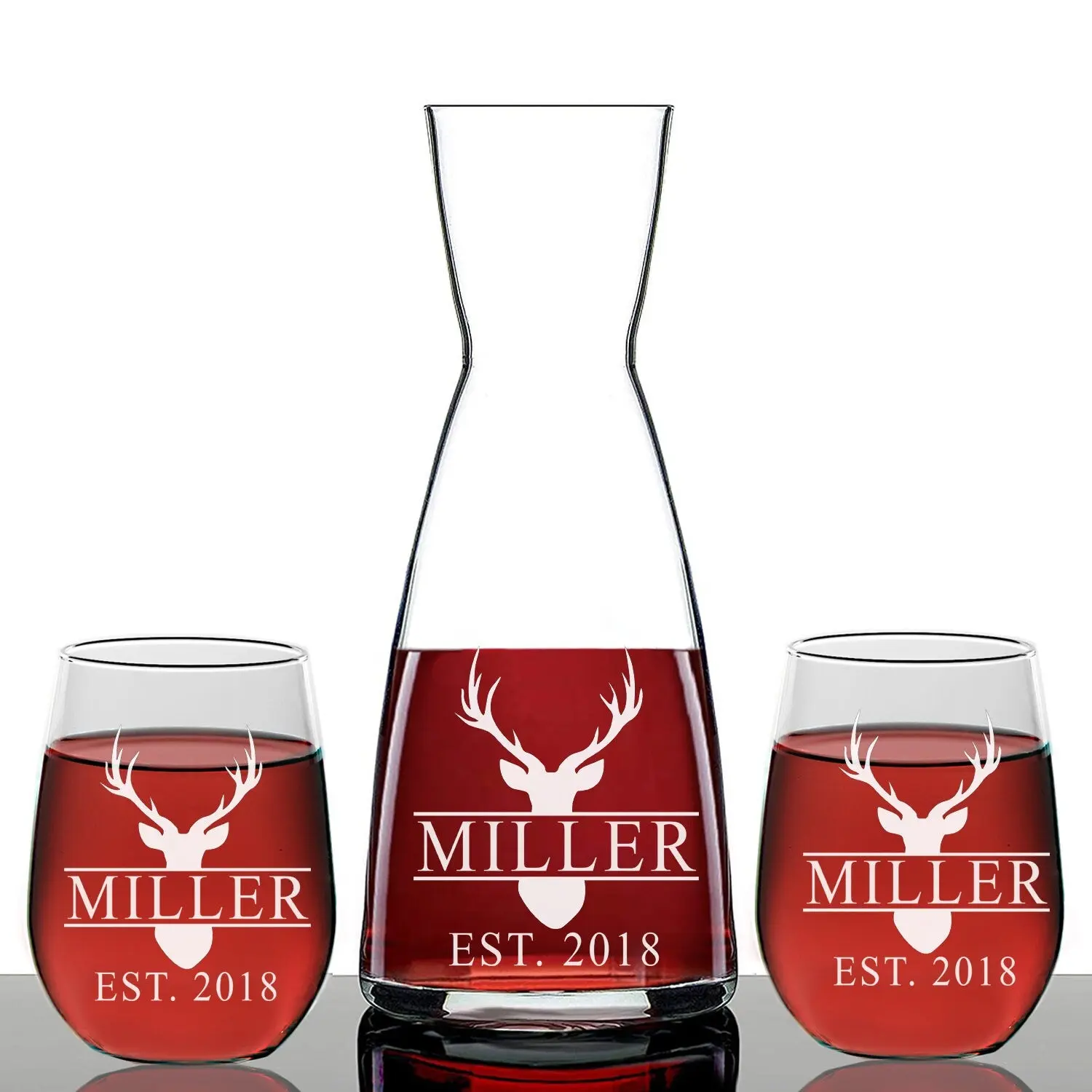 Personalized Deer Hunter Monogram Wine Decanter, Custom wine Decanter,Heart Wine Glass,Personalized Wedding Gift, Engraved Wine Decanter