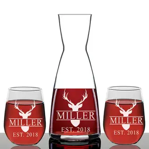 Personalized Deer Hunter Monogram Wine Decanter, Custom wine Decanter,Heart Wine Glass,Personalized Wedding Gift, Engraved Wine Decanter