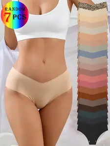 Women's Underwear Set, Random 7-Pack Multi-Color Leopard Plain Design, Comfortable Skin-Friendly Slim Fit Invisible Triangle Panties, Soft Fit Panty, Soft Comfy Knicker