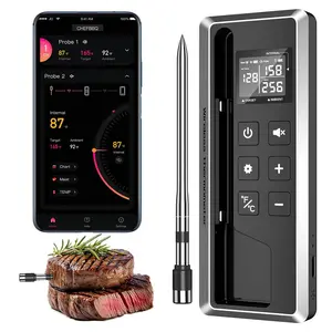Wireless meat thermometer with smart timer and app control, 800 ft Bluetooth grill food thermometer, ultra-thin 0.19-inch probe, ±0.5°F accuracy, digital backlit screen for BBQ, oven, smoker, kitchen