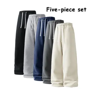 Value Pack of 5 Men’s Wide-Leg Joggers, Drawstring Waist Casual Pants, Comfortable Lounge Sweatpants for Everyday Wear