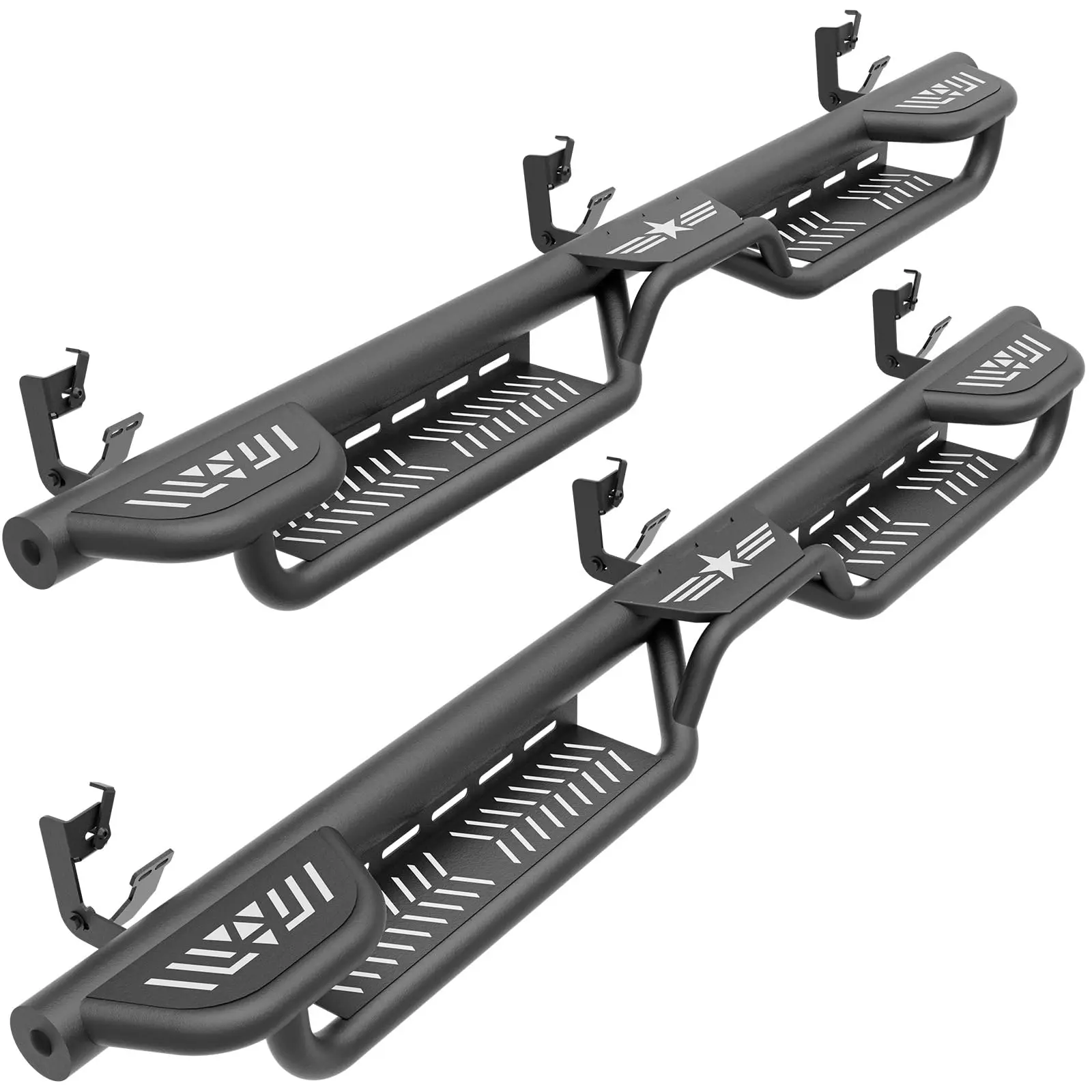 【EYOUHZ】Three Raised Steps Quad Cab Running Boards Compatible for 2009-2018 Dodge Ram 1500 (Included 2019-2024 1500 Classic), 2010-2024 Ram 2500 3500 Double/Extended Cab Side Steps Rails Nerf Bar Car Accessories Truck