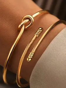 New Vintage Simple Chain Bracelet, Stainless Steel Fashion Mixed Match Open Bangle, Layered Wear Combination Bracelet, Adjustable Bangle Jewelry