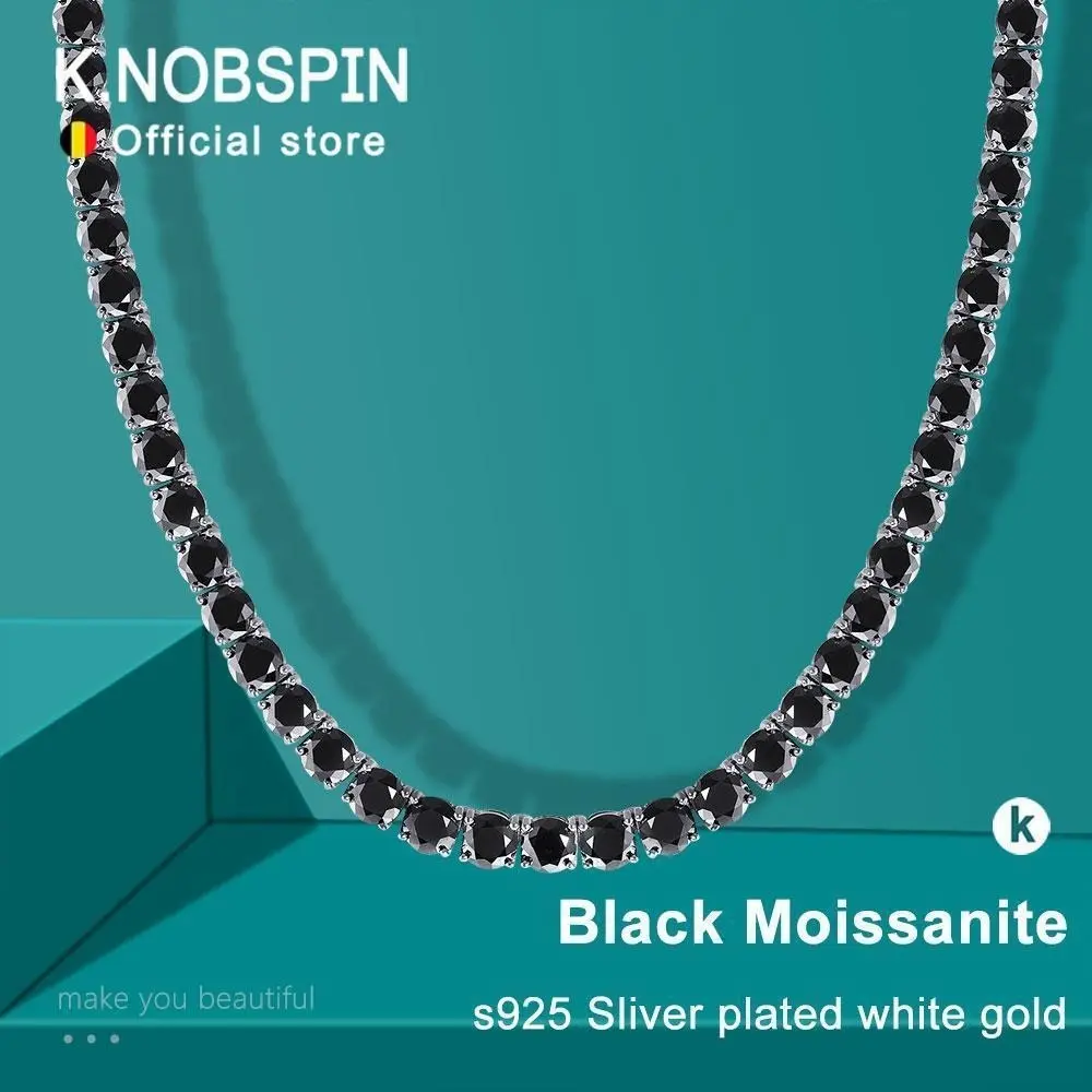 Moissanite Tennis Chain Black 3/4/5mm Men Women, Multiple Sizes, Black Finished