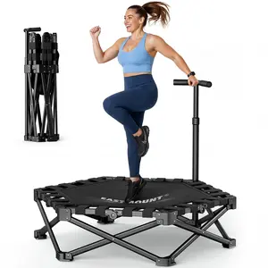 EAST MOUNT 42" Folding Fitness Trampoline for Adults, Foldable Mini Trampoline with Handle, Exercise Rebounder, Small Trampoline for Adults, Max Load 440lbs, for Indoor Garden Workout