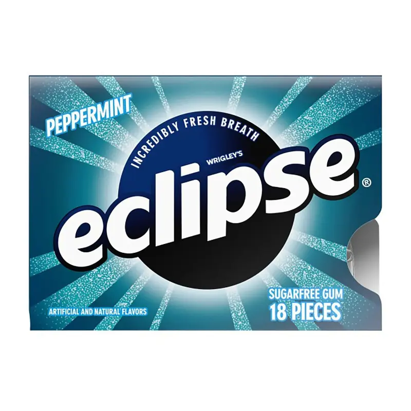 Sugarless Gum Packs - 4x Eclipse Peppermint Breath Freshening Chewing Gum, Cool Mint Pocket Pack Snack Candy for US Adults, Any Time Use (18 Pieces)