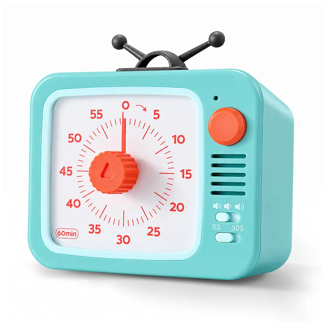 Retro Look TV-Style Visual Countdown Timer - 60-Minute, Magnetic Mount, Pause & Resume, Silent No-Tick, Adjustable Volume, Visual Alert, Light & Sound Alarm for Kids, Study & Cooking