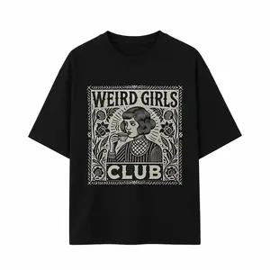 Weird Girls Club Shirt • Whimsy Goth Graphic Tee • Retro Alt Girl T-Shirt • Weirdcore Witch Aesthetic Clothing，Black-Hoodie-front Black-Sweatshirt-front，More Color Options (Coffee, Red, Green, Blue, Purple) Casual Round Neck Unisex