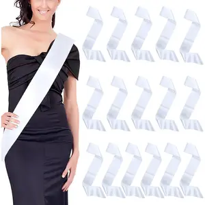 16Pcs White Blank Satin Sash Blank Sashes for 2026 Senior Pageants White Sash for Beauty Pageant