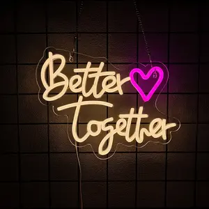 Better Together Large Neon Sign for Wall Decoration, Reusable Neon Sign for Engagement Party, Wedding Decor, Warm