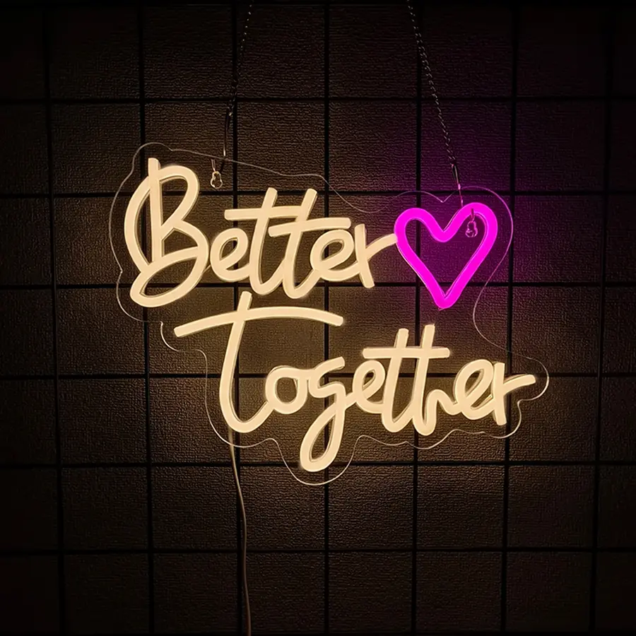 Better Together Large Neon Sign for Wall Decoration, Reusable Neon Sign for Engagement Party, Wedding Decor, Warm