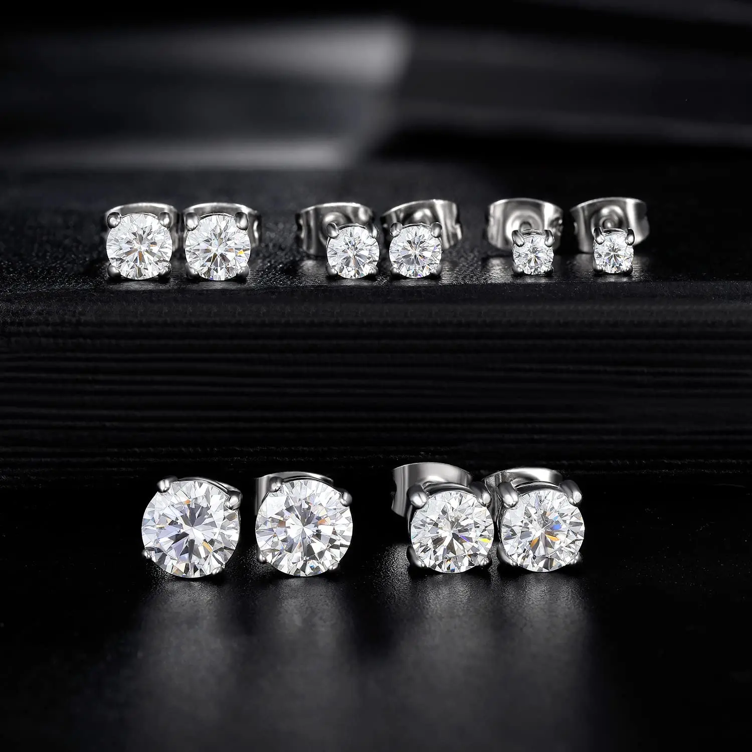 Unisex 6 Pairs Round Cubic Zirconia Stud Earrings, Stainless Steel Hypoallergenic Ear Studs Jewelry, 3-8mm CZ Stones Earrings for Men Women, Minimalist Design, Cubic Zirconia Studs