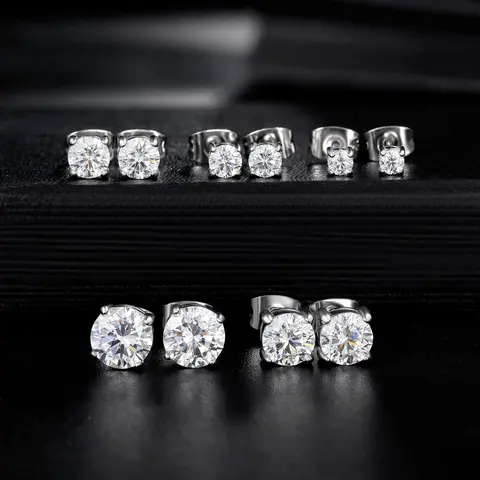 Unisex 6-Pair Geometric Round Cubic Zirconia Stud Earrings - Stainless Steel Hypoallergenic CZ Ear Accessories, 3-8mm Basic Dainty Earring Stacks, Butterfly Buckle Everyday Minimalist Jewelry