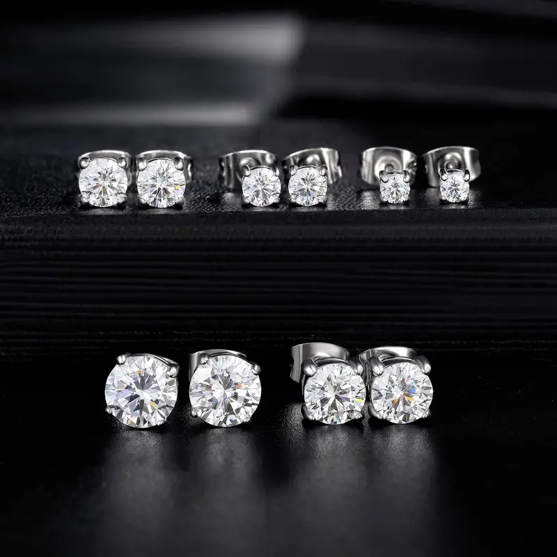 Unisex 6-Pair Geometric Round Cubic Zirconia Stud Earrings - Stainless Steel Hypoallergenic CZ Ear Accessories, 3-8mm Basic Dainty Earring Stacks, Butterfly Buckle Everyday Minimalist Jewelry