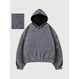 Rhinestone Glitter Christmas Oversized Hoodies Sparkly Long Sleeve Shirts Party Hooded Sweatshirts Tops