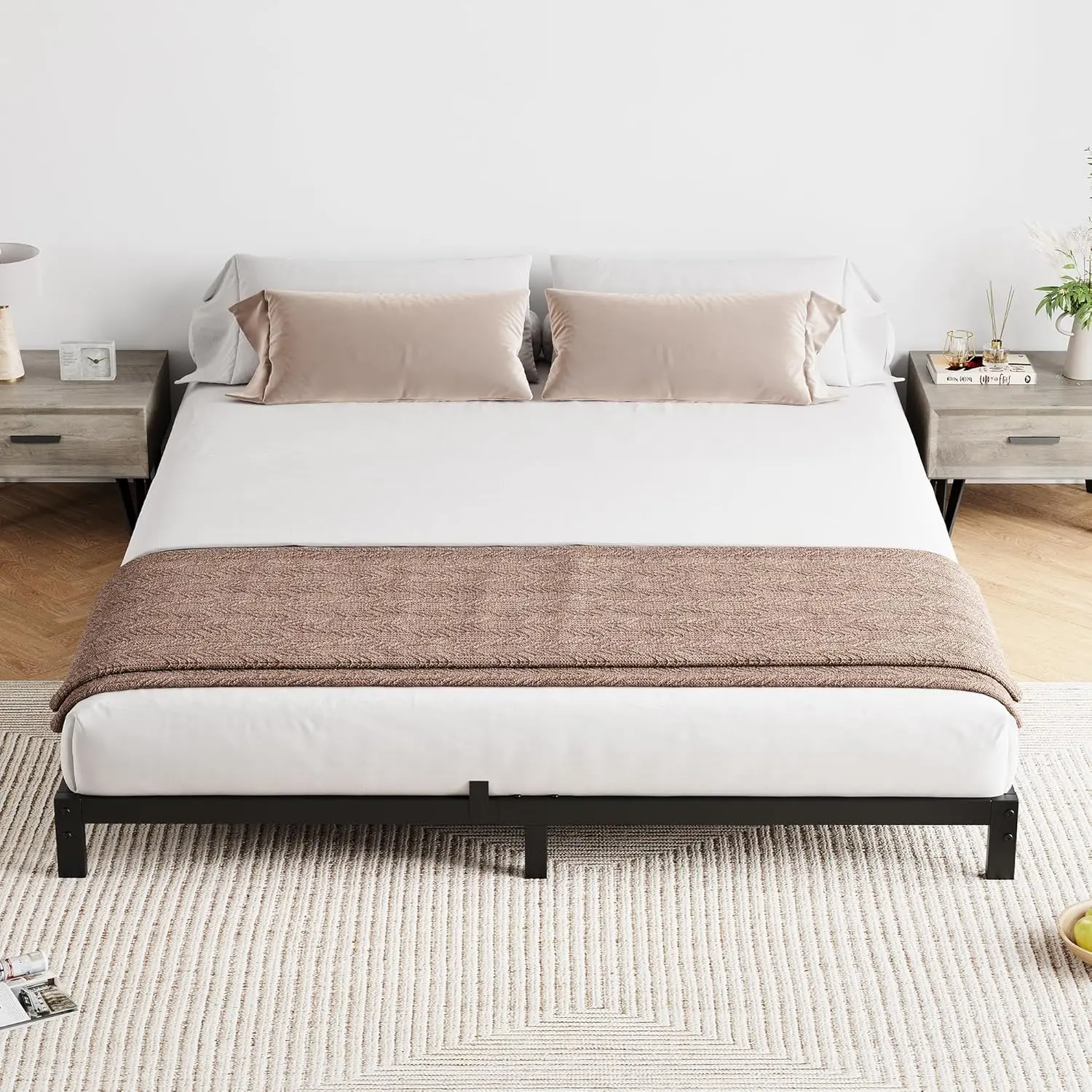 8 in Modern Platform Bed Frame – Sturdy Noise-Free Metal Steel Structure, Under-Bed Storage, Toolless Easy Assembly, No Box Spring Needed, Black, Metal Bed Frames