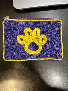 Beaded Coin Purse - Purple and Gold - Tiger Paw LSU