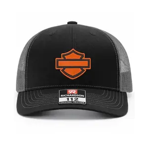 Biker Shield Richardson 112 Hat | Motorcycle Logo Leather Patch Trucker Hat | American Motorcycle Rider Culture Baseball Hat | Chopper Mechanic Lifestyle Headwear | Gift for Him