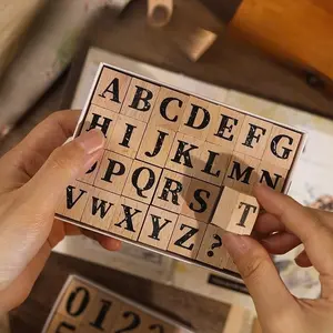 Vintage Worn Letter Number Wooden Stamp Set, Wooden Letter Seal Tool, Decorative Embossing Tool for Journals, Cards, Scrapbooks