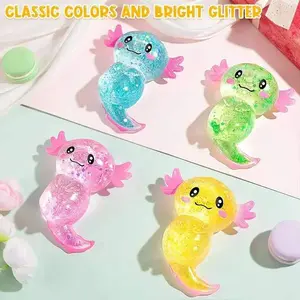 Cute Axolotl Squishies Stress Relief Toy, Glitter Fidget Squeeze Toy for Kids Adults, Soft Jelly Filled, Stretchable Sensory Toy, Birthday Gift, Goodie Bag Filler, Classroom Reward, Party Favor