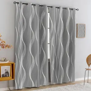 2-Piece Semi-Blackout Curtains for Bedroom and Living Room, Insulating Curtains, Silver Foil Print Design, Suitable for Bedroom, Living Room, Kitchen, and Office - Modern Style Home and Office Decor, Living Room Privacy Curtains, Durable Fabric, Easy Hang