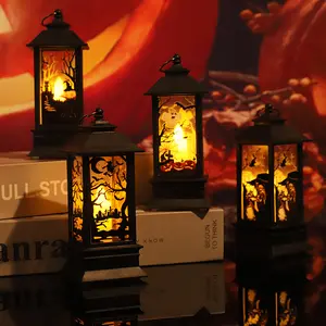 Halloween small wind lamp flame lamp oil lamp candle lamp black charcoal fire fireplace lamp ghost festival decoration props luminous ornaments