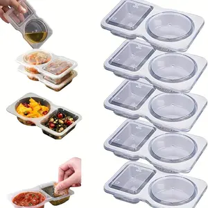 5-Piece portable double-compartment condiment container - reusable plastic sauces and dipping sauces for travel, snack and meal preparation (clear), dipping cups, Travel Friendly Containers