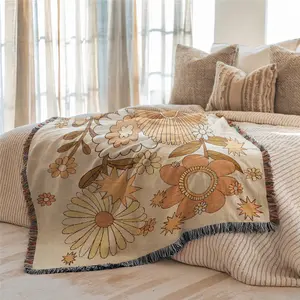 Multi-Function Tassel Woven Blanket - Sunflower Pattern Bed Blanket, Also for Sofa Cover Couch Throw Blanket Armchair Home Decor Room Wall Art Tapestry Furniture Slipcover Tablecloth Shawl Outdoor Picnic Camping Beach Towel Office Nap Hippie