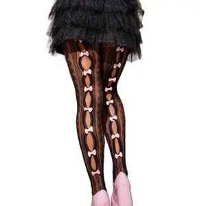 Sweetheart Net Tights - Women's Comfortable Tights in Black with Floral Detail, Ideal for Various Occasions - Womenswear hot woman