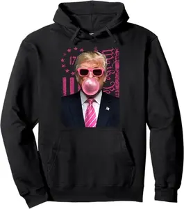 Donald Trump Pink Bubblegum Satire - Pop Art with USA Flag Pullover Hoodie