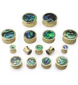 Golden Brass Abalone Shell Inlay Plugs