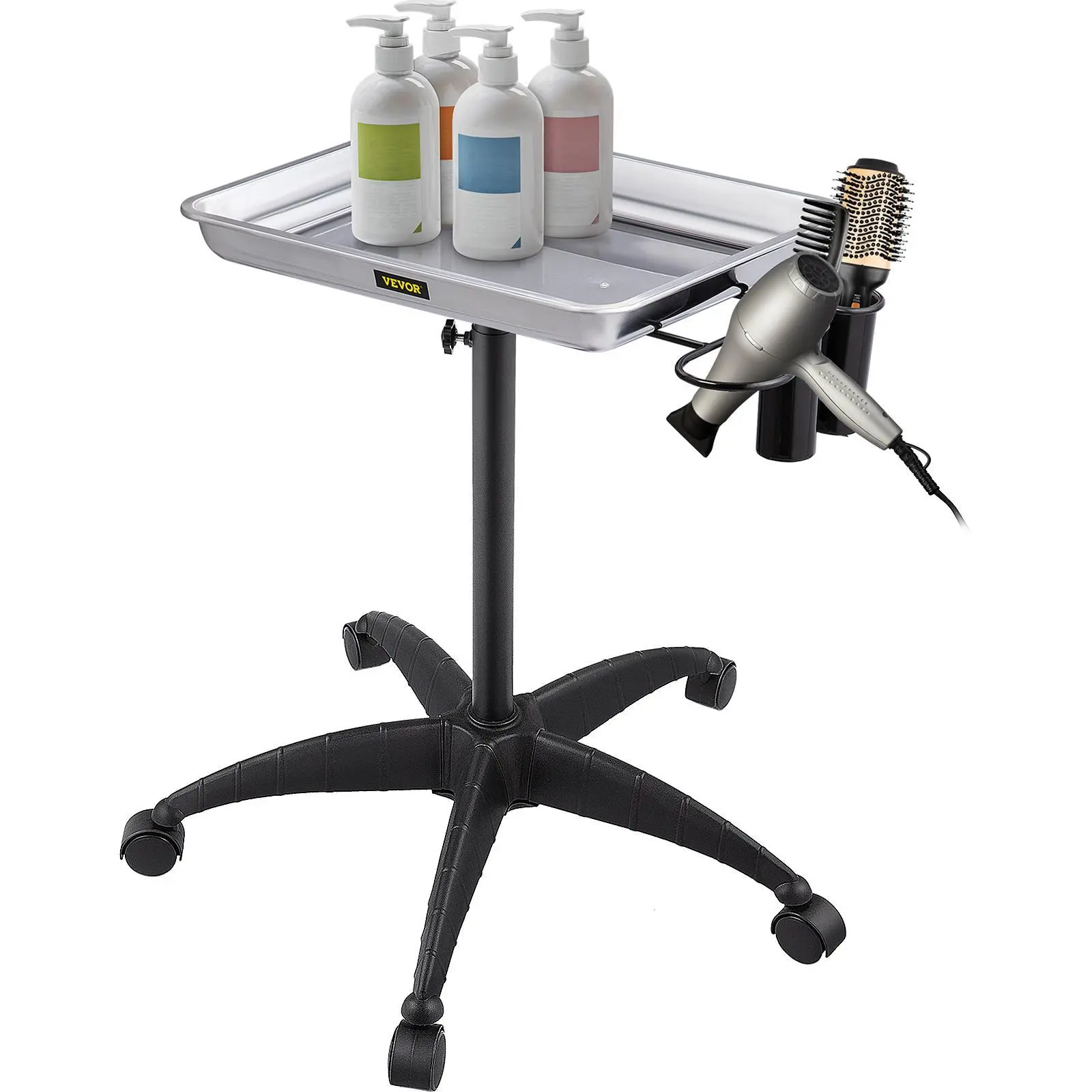 【summerfinds】VEVOR Mayo Stand Medical Tray, Height Adjustable Stainless Steel Salon Tray Easy Assemble Tattoo Cart Lab Tray with 2 Cups & 1 Metal Ring for SPA Clinic Personal Care Lab Hospital Dentistry, Silver