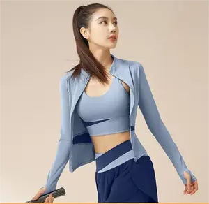 New Thin Women Zipper Tank Tops Yoga High-Neck Anti-UV Yoga Tops Fitness Breathable Yoga Tops
