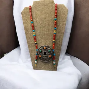 Tibetan Heritage Antique Gua with Real coral and turquoise Necklace