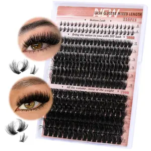 Eyelash Clusters 100D 200D Lashes Extensions with Bottom Lash Volume Fluff Lash Clusters 256pcs Individual Eyelash Extensions 12-18mm Eyelash Extensions DIY D-Curly Lash Extension at Home