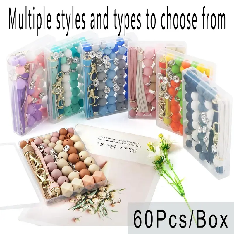 Silicone Beads Kit, 60pcs/set DIY Beads Kit with Tassels, DIY Jewelry Making Supplies for Bracelet Necklace Earrings Pendant, Crafts, DIY Mix Beads, Beading Kits, DIY Beading Accessories, DIY Jewelry Decoration Beaded Making Kit