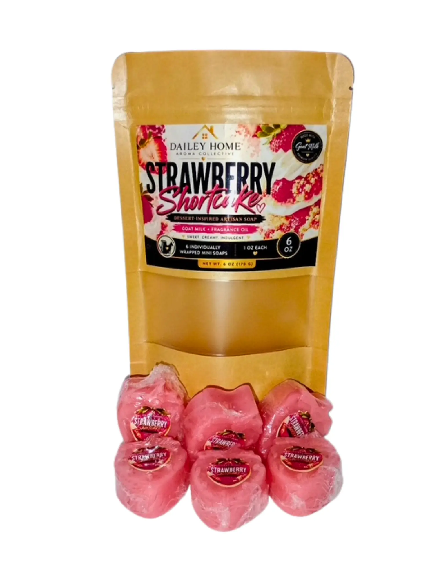 Strawberry Shortcake Goat Milk Mini Soaps – 6 Individually Wrapped 1 oz Dessert-Inspired Artisan Soaps  6 oz