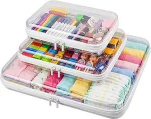 Waterproof Clear Visible Hard Shell Zipper Storage Case 3-Pack Durable Hard Plastic Organizer Pouch Cosmetic Toy Pencil Bag for Travel Home Office Use