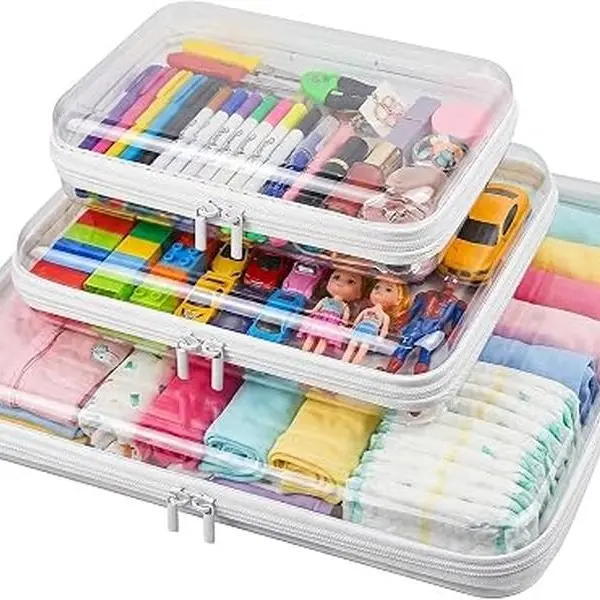 3-Pack Lightweight Transparent Waterproof Hard Shell Zippered Rectangular Storage Boxes, Durable Plastic Organizer Pouches for Kitchen Utensils, Craft Supplies, Travel Stuff (Busy Parents, Home Use)