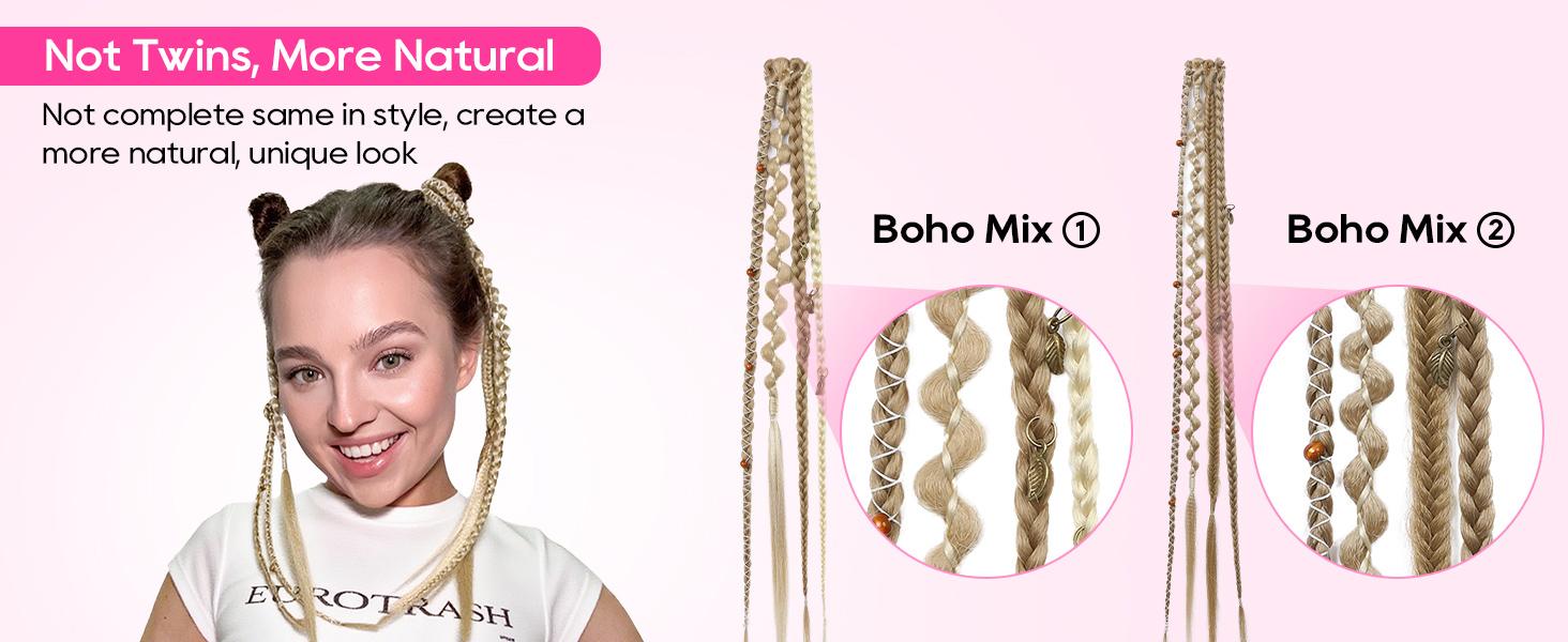 AISI HAIR Clip in Braid Hair Extensions for Women, 16/20" Boho Dreadlock Clip in Braids with Beads & Charms, 2PCS Synthetic Braided Hairpieces for Cosplay Daily AISI HAIR Clip in Braid Hair Extensions for Women, 16/20" Boho Dreadlock Clip in Braids with Beads & Charms, 2PCS Synthetic Braided Hairpieces for Cosplay Daily