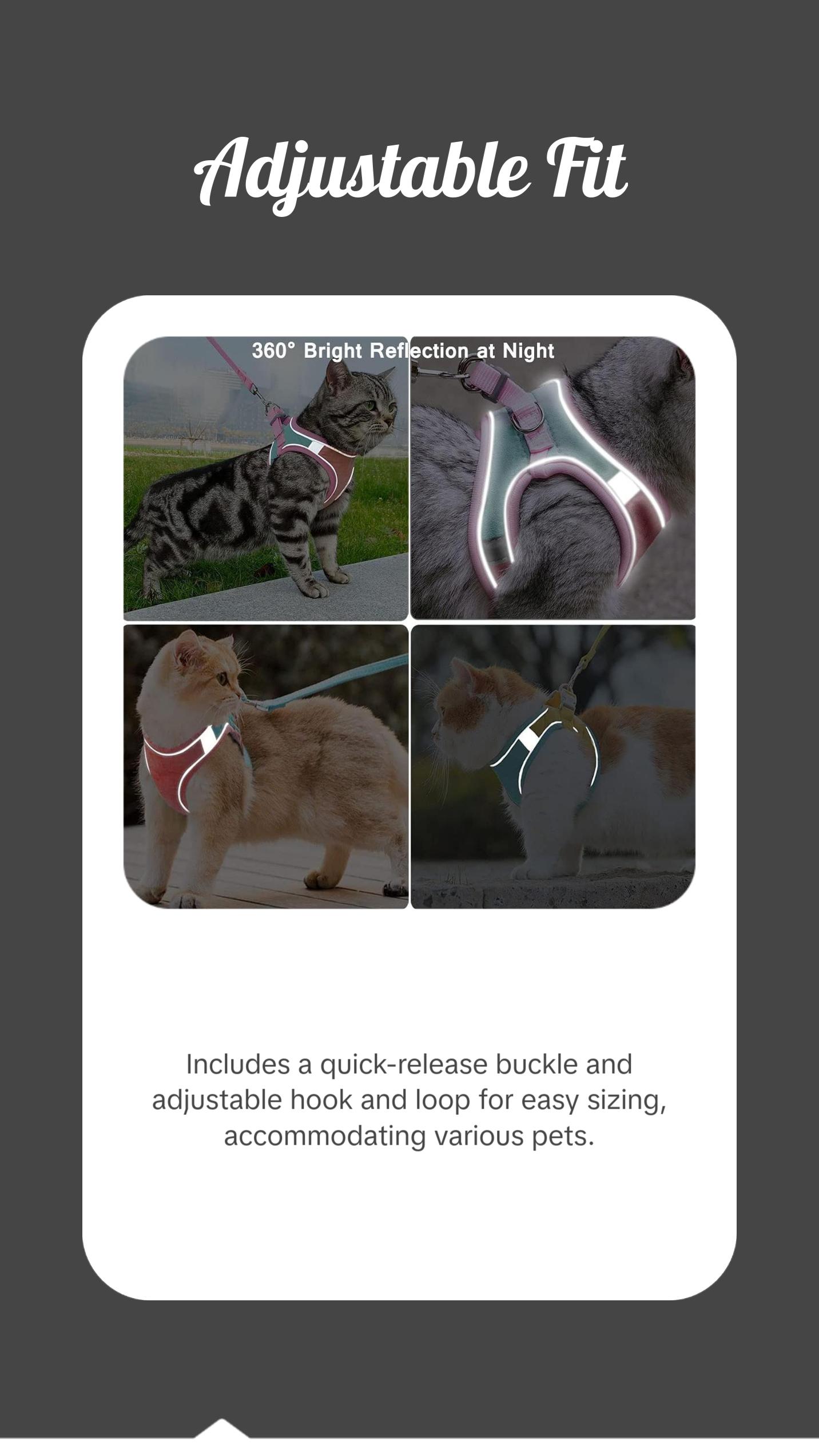 Cat Harness,Leash and Collar Set,Escape Proof Kitten Vest Harness for Walking,Easy Control Night Safe Pet Harness with Reflective Strap and Bell for Small Large Kitten,Fit for Puppy,Rabbit