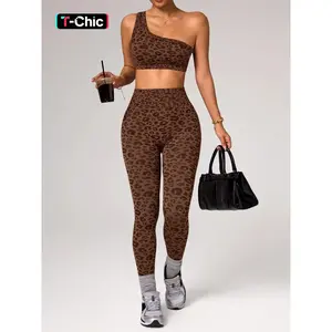 Women's Two-Piece Set, Leopard Print Off-Shoulder Yoga Tank Top, High Waist Butt Lifting Yoga Pants, Casual Spring Summer Sports Wear, Yoga Gym Outfits, Summer Activewear, Summer Athletic Wear, Workout Casual Wear, Stylish Activewear