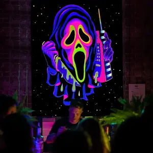 Rsefly Blacklight Horror Tapestry UV Reactive Skull Face Scream Tapestries Glow in The Dark Party Backdrop Wall Hanging Neon Tapestry for Bedroom Living Room Decor - 37*29 in